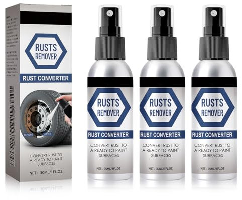 Lot de 3 sprays anti-rouille pour voiture - 30 ml - Convertisseur de rouille puissant - Antirouille pour métal - Pour enlever la rouille des surfaces métalliques - Spray anti-rouille pour pneus