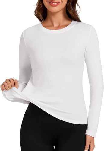 Harlamvar Womens Fleece Lined Soft Underwear Top Round Neck Warm Undershirt