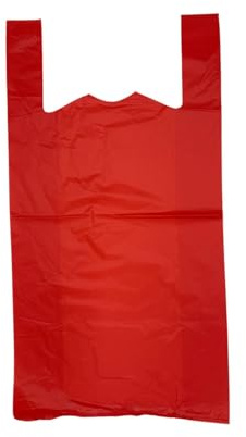 Adorn Packaging Vest Carrier Shopping Bags – Strong Plastic Carrier Bags with Handles, Plastic Shopping Carrier Bags for Food, Storage & More - Red - Pack of 100-12 x 18 x 24 inches