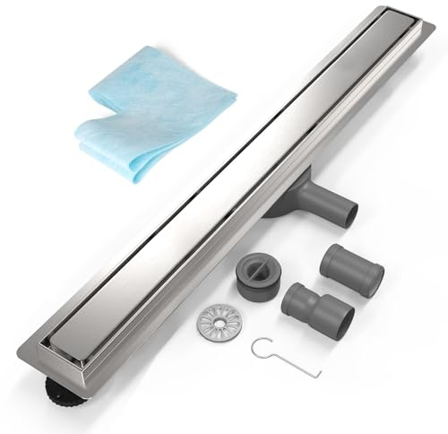 EFUTURETIME 80cm Duschrinne Edelstahl Bodenablauf Komplettset Befliesbar, Duschabfluss Extra Flach mit 360° Siphon Geruchsstop und Haarsieb 2 In1, DN40/DN50-Anschlussrohr, für Begehbare Dusche