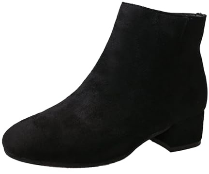 Generisch Botas cortas de invierno para mujer,Botines sin cordones para mujer,Botines antideslizantes de color sólido Zapatos Botas de mujer Planas con tacón de bloque Botas de ante cálidas, Negro