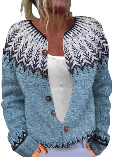 Maglione da Donna Irlandese Nordic Fantasia Jacquard Invernale Cardigan Donna in Lana Aperto Casual Tunica Giacca a Maglia Girocollo Giubbotto in Cashmere Colorato Leggero Lungo sul Davanti Felpe