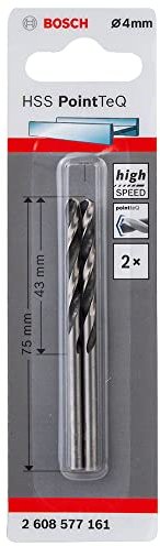 Bosch Professional 2-Piece PointTeQ HSS Twist Drill Bit (for Metal, 4 x 43 x 75 mm, Accessories for Drill Driver)