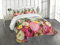 ABAKUHAUS Rustikal Tagesdecke Set, Rustikales Haus Rose Blumen, Set mit Kissenbezügen Klare Farben, für Doppelbetten 220 x 220 cm, Grün Rosa