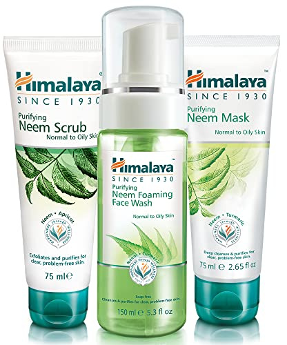 Himalaya Neem Face Wash Foam, Scrub and Mask - Set di 3 (Total breakouts Solution Set-Foam)