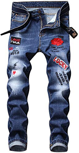 AITITIA. Pantalones Vaqueros Rasgados de Corte Recto para Hombre, 40