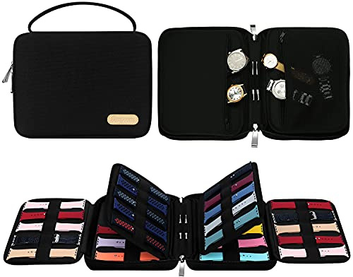 SIMBOOM 40 Bolsa de Organizador de Correa de Reloj, Expandible Resistente a Derrames Nylon Caja de Almacenamiento para Banda de Reloj, Negro