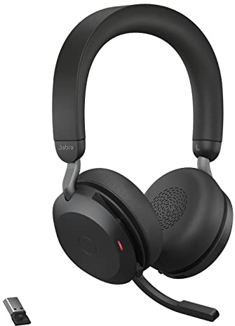 Jabra Evolve2 75 Wireless PC Headset with 8-Microphone Technology - Dual Foam Stereo Headphones with Advanced Active Noise Cancellation, USB-A Bluetooth Adapter and MS Teams-compatibility - Black