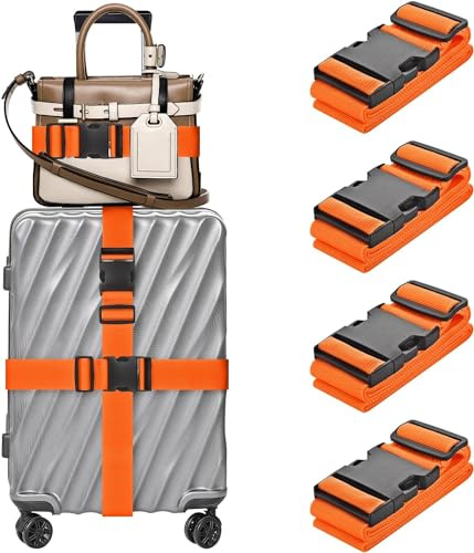 Norhogo Confezione da 4 cinghie per bagagli, cinghia per valigie, accessori da viaggio, chiusura con fibbia per valigie da viaggio, zaino, arancione (5 x 200 cm)
