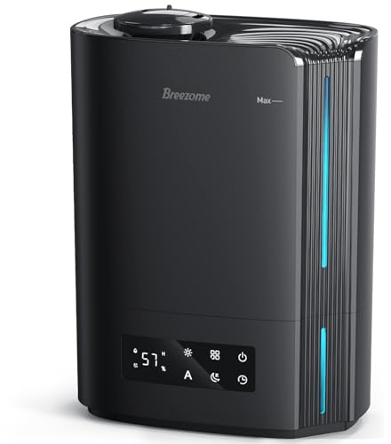 BREEZOME 6L Humidifiers for Bedroom Large Room & Essential Oil Diffuser, Ultrasonic Top Fill Cool Mist Humidifiers for Baby, Plants, Nursery Last up to 60 Hours, Smart Humidistat Control, Quiet, Black
