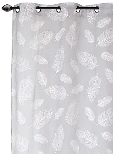 Atout Ciel Rideau Voilage imprimé Feuilles à œillets 140x240cm prêt a Poser, Gris