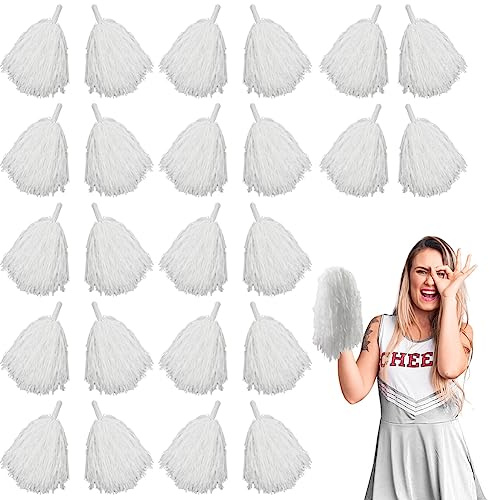 Lovecheer 24 st Cheerleading-pompoms plast vit Cheerleader pompoms med handtag hejar för sport andlig dans festuppträdande