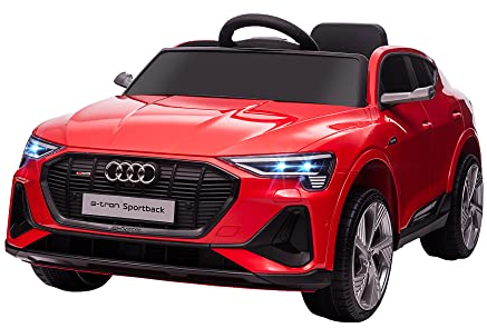 HOMCOM Elektro Kinderauto 12V Elektrofahrzeug Audi E-tron Elektroauto mit Fernbedienung, Sicherheitsgurt, Musik (MP3/USB/TF), Kinderfahrzeug für Kinder 3-5 Jahre, 3-5 km/h, Rot