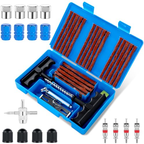 Romon Reifenreparaturset,48PCS Autoreifen Reparaturset, Flicken Satz, Autoreifen Flickzeug Pannenset, Heavy Duty Reifen Reparatur Kit für Auto, Motorrad, LKW, ATV, Traktor, Wohnmobil, SUV