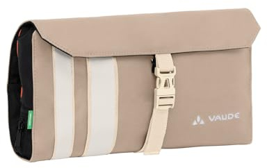 VAUDE Socotra – Neceser Colgante para Hombre y Mujer, 2 Compartimentos con Cremallera, Espejo Integrado, Soporte para Cepillo de Dientes, Ideal para Viajes, Lino