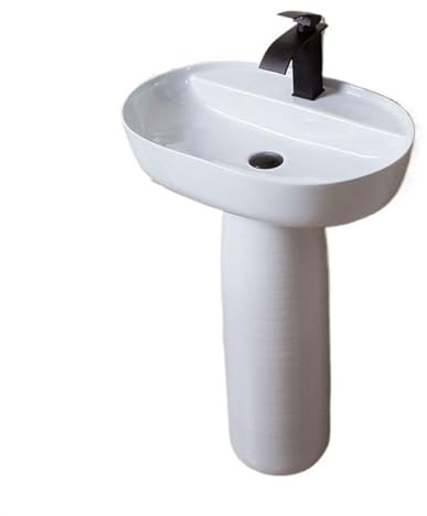 Lavabo Baño Fregadero de baño de pie, lavabo de columna de cerámica de 2 piezas, lavabo de pedestal blanco clásico combinado con escurridor, grifo y espejo Lavabo de Pie(B)