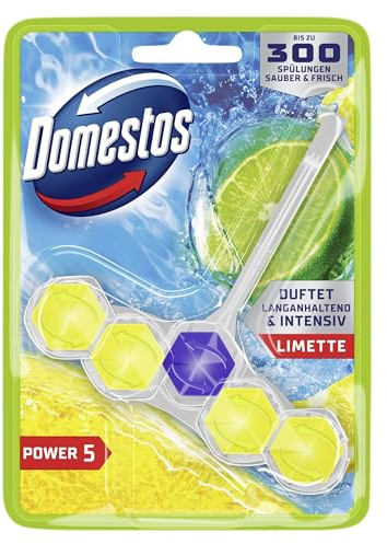 Domestos Power 5 Toilettenstein Limette WC Reiniger Volle Power bis zu 300 Spülungen 50 g 9 Stück