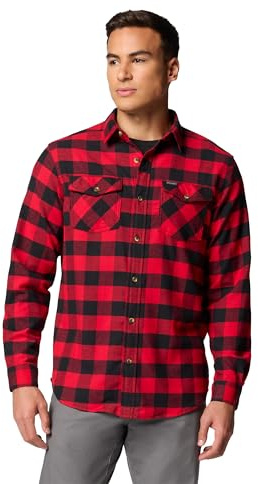 Columbia Men's Bearmouth Springs Roll Up Long Sleeve Flannel Shirt, Mountain Red Buffalo Check, X-Large