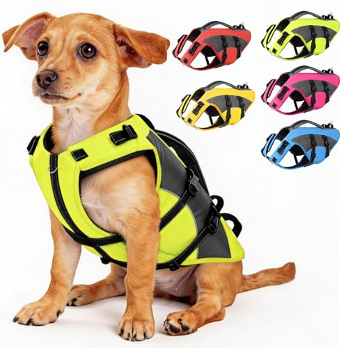 CITÉTOILE Gilet de Sauvetage pour Chien, bouée de Sauvetage réglable pour Chien Ripstop avec Poignée réfléchissant, adapté aux Sports Nautiques, Dog Life Jacket, Vert, XS