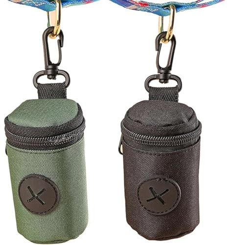 2 PCS Dog Poop Bag Dispenser with Hook Clip Waterproof Poo Bag Holder for Leash (Green Black) Includes Zipper Top Refill Bags for Walking Hiking Camping