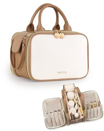 Prite Kulturtasche Makeup Tasche Kosmetiktasche große Kapazität Seite Öffnungen Reisen wasserdicht tragbare mit Griff und mehrere Fächer
