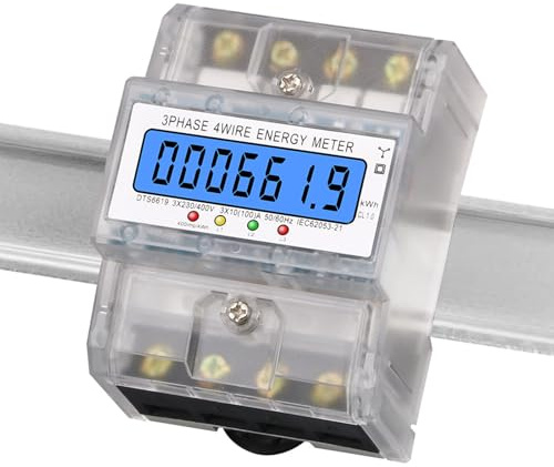 Digitaler Stromzähler, 3-Phasen-4-Draht-DIN-Schienen-Energiezähler, LCD-Anzeigenelement für 220/380V 5-100A, kalibrierter Stromzähler für Energiemesssysteme. Durchsichtig