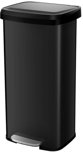 COSTWAY Mülleimer Küche, 68L Abfalleimer, Tretmülleimer mit sanft schließendem Deckel, Mülltrennsystem inkl. Desodorierungsfach, aus Edelstahl und Kunststoff (Schwarz)