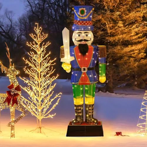 FANTASK Figura natalizia Schiaccianoci da 184 cm, grande figura natalizia con spada e 110 luci LED, decorazione natalizia illuminata XXL, illuminazione natalizia per interni