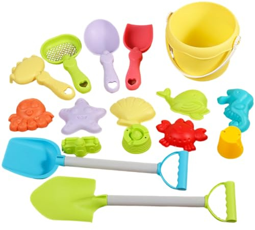 Licsaliwe Ensemble de Jouets de Plage pour Enfants 3 Ans et Plus, Jouets Sable en Plastique avec Seau, Pelle, râteau, moules, bac à Sable étanche pour Voyage en Plein air, 16 pièces