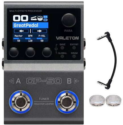 Valeton GP-50 Multi-Effects Processor | NAM & IR Loader with 100+ HD Effects, 9 Simultaneous Modules, BT App Control, 100 Patch Slots for Guitar/Bass(Plus 1 Additional 15CM TRS Cable By Volktone)