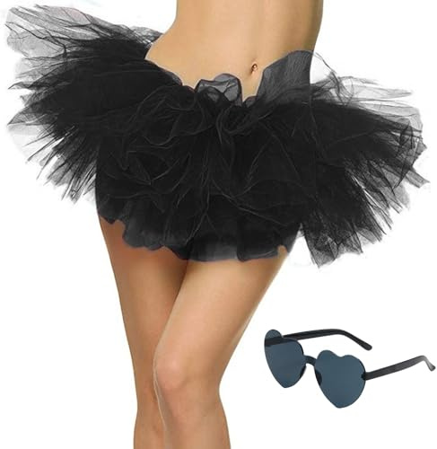 EDLMKM Tutu Skirts for Women Girls, Tulle Tutus Skirt with Lining and Sunglasses, Adult Women's 80s Tutu Skirt Layered Tulle Petticoat for Party Dancing Fancy Dress Outfit Costume for Women and Teens