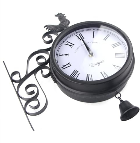 Bdneygtyr Reloj de estación de tren de doble cara, 30 x 37 cm, reloj de pared vintage negro con diseño de gallo, reloj de pared retro para salón y cocina, funciona con pilas, números romanos