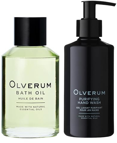 Olverum Bath Oil 125ml & Hand Wash 250ml - Luxury Muscle Soothing Bath Soak - Relaxing Aromatherapy Oil with Highly Concentrated Blend of 10 Essential Oils - Natural, Vegan, Cruelty Free