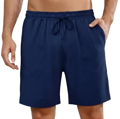 Bresdk Pantalones Cortos Hombre Pantalon Pijama Corto Hombre Algodon Pijama Verano con Coulisse y Bolsillos S-3XL