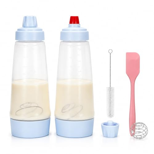 Yahusuhil Dispensador de Masa para Panqueques, 2 Unidades Dispensador de Masa y Porcionador, con BlenderBall, Batidor de Alambre, Espátula de Silicona y Cepillo de Limpieza para Panqueques, Waffles