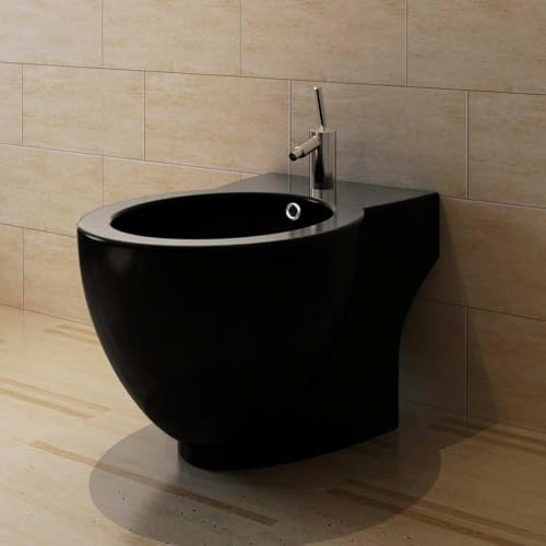 Ziaphsol Bidé de pie de cerámica negro 58 x 40 x 40 cm para inodoro y cuarto de baño, orificio para grifo de 35 mm, desagüe 40 mm, sin grifos para reequipamiento