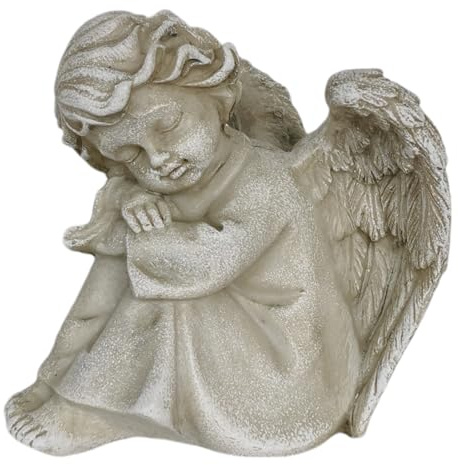 Goldbach Polyresin Sitting Angel Grave Decor, 12 x 10 x 11 cm, One Size, Grey