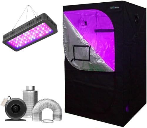 Sunstream Grow Tent Complete Kit Hydroponic Growing System Double Switch LED 600W Grow Light + 4Carbon Filter Duct Combo + 120x60x150cm(48x24x60)(LED600W+48x24x60Grow Tent+4 Filter Combo)