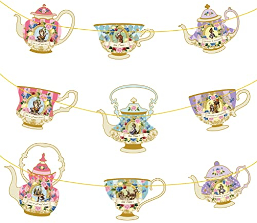 Alice In Wonderland Hanging Teapot & Tea Cup Bunting for Mad Hatter Tea Party