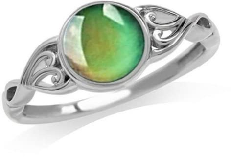 HUKQBUNX 925 sterling silver fashion color changing mood Ring Round Cut Cubic Zircon eternal CZ commitment Moonstone mood change wedding engagement ring size 6-10 (Size 7)