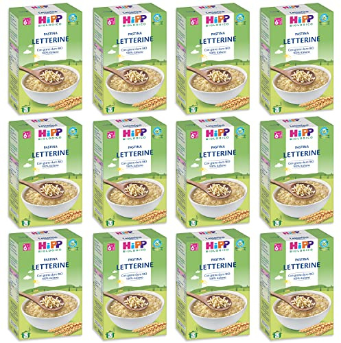 HiPP - Pastina per Svezzamento a Forma di Letterine, con Grano Duro Biologico 100% Italiano, 12 Confezioni 320 gr