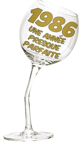 Bombo Bicchiere in Vetro Calice storto per compleanno 40 anni in lingua Francese - 440 ml