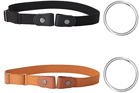 LumiSyne 2 Pièces Ceinture Extensible Sans Boucle Femme Homme Ceinture Sans Boucle Ceinture Élastique Invisible Design De Bouton Pression Réglable Dégagement Rapide Ceinture Pour Jeans Pantalon Robe