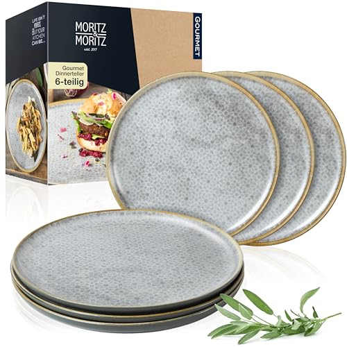 Moritz & Moritz TERRA 6-tlg Dinner Teller Set - Ø 27 cm - Mediterrane Teller in dezentem Grau aus hochwertigem Porzellan - Moderne Speiseteller für den Alltag und besondere Anlässe