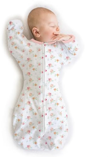 SwaddleDesigns Transitional Swaddle Sack, Baby Swaddles for Newborn with Arms Up Half-Length Sleeves & Mitten Cuffs, Sleep Sack Wearable Blanket, S (2.7-6.4 kg), 0-3 mo, Watercolor Peachy Pink Floral