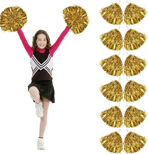 12 Pezzi Pom Pom Cheerleader,pompon da cheerleader con manici pompoms cheerleading per la scuola,Cheerleading Pom Poms, lo sport, la danza notturna, la festa (A)