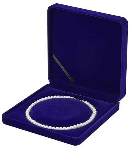 FINGERINSPIRE Scatola regalo in velluto per collana di perle, contenitore regalo per gioielli quadrato da 19x19x4.1cm, scatola espositore per collane scure blu, contenitore per gioielli da matrimonio