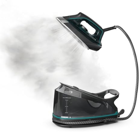 Rowenta Iron for Clothes, High Pressure Steamer Iron with Boiler System, 400 Steam Holes, Vertical Steaming, 37oz Tank, Stainless Steel Soleplate, Auto-Off 1800 watts, Black Green, DG7626