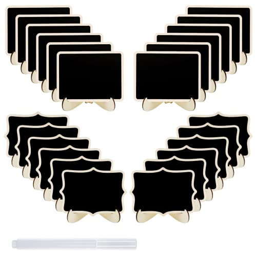JEFURE 24 Stycken Små Skrivtavlor med Ställ, Mini-Tavlor för Bufféskyltar, Prisskyltar, Bordskort, Namnskyltar – Inklusive Kritpenna