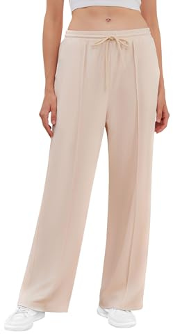 Anelune Wide Leg Sweat Pants for Womens High Waisted Baggy Sweatpants Casual Drawstring Workout Pants with Pockets Wide-Leg Sweatpants are Perfect for Any Occasion Beige